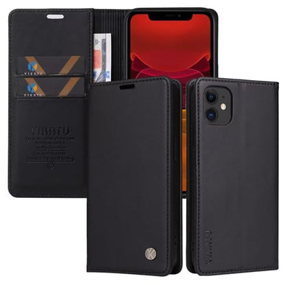 Caseurban Compatible with iPhone 11 Wallet Case PU Leather Flip Folio Case with Card Holder Magnetic Closure Shockproof Protective Phone Cover Black - color: Black, size: iPhone 11