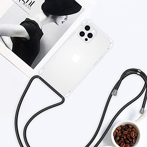 for iPhone 14 Pro Max Clear Case Adjustable Shoulder Neck Lanyard Crossbody Strap Phone Cover Women Girls Soft Slim Bumper Shockproof Protective Mobile Case for iPhone 14 Pro Max - Black - size: For iPhone 14 Pro Max