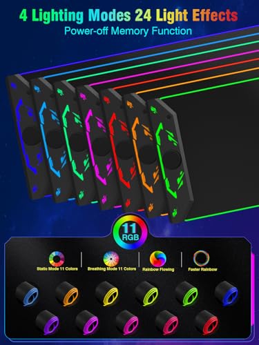 Gaming Mouse Pad RGB, 35"x15.8" Large Keyboard Desk Mat with Magnetic Wireless Charging for iPhone, 24 Light Effects, Non-Slip Base, Waterproof Ultra-Smooth Surface, with Adapter, Black
