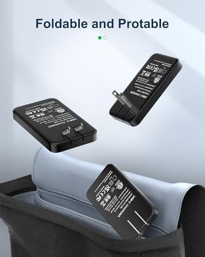 65W GaN Flat USB Wall Charger Block - 3 Port Foldable USB Charging Block - color: Black