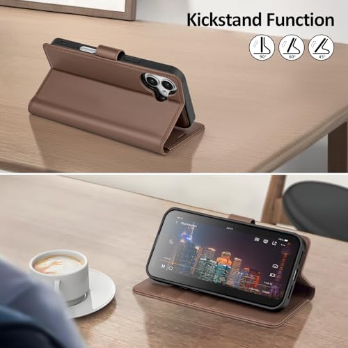 Shieldtop Compatible with MagSafe iPhone 17 Wallet Case,Coffee | 2 in 1 Detachable Magnetic,Credit Card Holder Slots,RFID Blocking,PU Leather,Kickstand,Flip Folio Phone Cover for Men & Women - color: Coffee, size: iPhone 17 - 6.3"