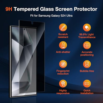 KUZOOM 2 Pack Privacy Glass Screen Protector for Samsung Galaxy S24 Ultra - color: Galaxy S24 Ultra Black