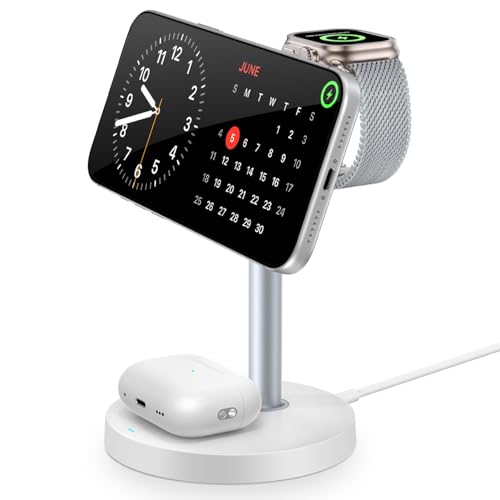 3 in 1 Magnetic Wireless Charging Station, 15W Charger for iPhone, White - color: White