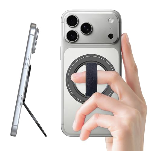 EWA MagOne Gen 3.5 [Compatible with MagSafe] Phone Grip Stand with Finger Strap, Removable Magnetic Ring Holder Kickstand Loop for iPhone 17,16,15,14,13,12 Series (Black) - color: Black