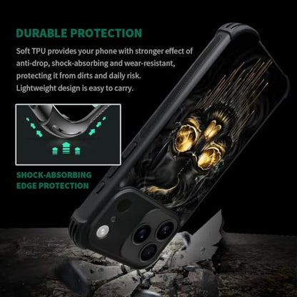 case for iPhone 17 Pro,Compatible with Magsafe,All-Round Protection Shockproof Anti-Scratches TPU Case Cover-Gold Black Skull - color: Gold black skull, size: IPhone 17 Pro
