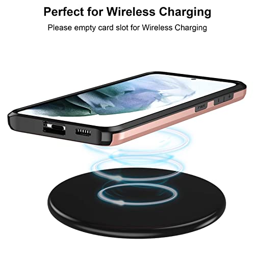 Jiunai for Samsung Galaxy S21 Case Wallet Credit Card Cash Holder Rose Gold | Slide Cover Dual Layer Hybrid Protective Hard PC Soft TPU Rubber Cover Phone Case for Samsung Galaxy S21 5G 6.2'' Women Men - color: Rose Gold