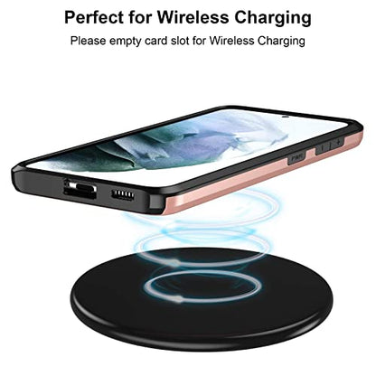 Jiunai for Samsung Galaxy S21 Case Wallet Credit Card Cash Holder Rose Gold | Slide Cover Dual Layer Hybrid Protective Hard PC Soft TPU Rubber Cover Phone Case for Samsung Galaxy S21 5G 6.2'' Women Men - color: Rose Gold