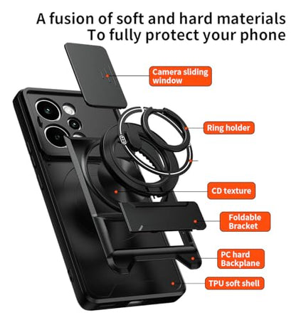 Compatible with Realme P4 Power 5G Case Cover,Compatible with Realme P4 Power 5G RMX5107 with Slide Camera Cover Phone Stand Protective Case Black - color: Black, size: Compatible with Realme P4 Power 5G