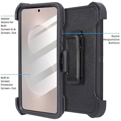 Compatible for Samsung S26 Rugged Case with Belt Clip Holster & Built-in Screen Protector, Heavy-Duty Full-Body Shockproof Cover, Military-Grade Protective Phone Case (Black) - color: Black