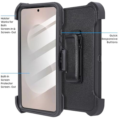 Compatible for Samsung S26 Rugged Case with Belt Clip Holster & Built-in Screen Protector, Heavy-Duty Full-Body Shockproof Cover, Military-Grade Protective Phone Case (Black) - color: Black