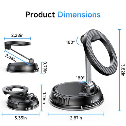 Compact Foldable Car Phone Holder for Magsafe [78+LBS Strongest Suction & 2400gf Strongest Magnetic] 360° Adjustable Car Phone Mount, Phone Holders for Your Car for iPhone 18-12 Pro Max (Carbon Fiber) - color: Carbon Fiber