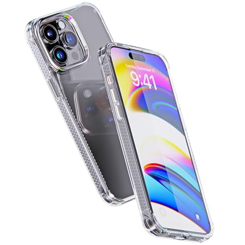 REBEL Clear Case for iPhone 15 Pro Max [Crystal Series Gen-5] Transparent, Dual Anti-Scratch, Non-Yellowing PC, Protective Shockproof Bumpers, Metal Lens & Buttons, 6.7 Inch Phone 2023 (No Magnet) - color: Crystal Clear, No MagSafe, size: iPhone 15 Pro Ma