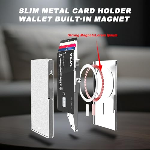Magnetic Phone Wallet with Adjustable Stand,Pop up Phone Card Holder Quick Access to Bank/Credit Cards, 3.93 * 2.96 * 0.31 Inches Compact Metal Case with RFID Blocking Protection (Silver) - color: Silver