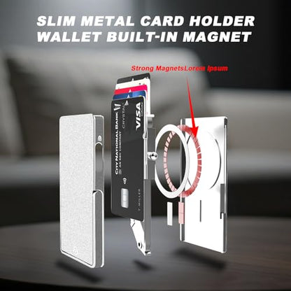 Magnetic Phone Wallet with Adjustable Stand,Pop up Phone Card Holder Quick Access to Bank/Credit Cards, 3.93 * 2.96 * 0.31 Inches Compact Metal Case with RFID Blocking Protection (Silver) - color: Silver