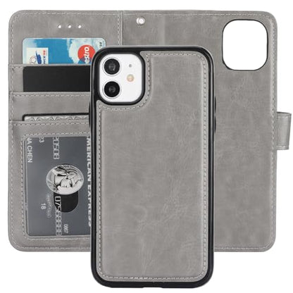 Bocasal Detachable Wallet Case Card Holder for iPhone 11, Grey | Kickstand Card Slots Holder PU Leather Magnetic Shockproof Wrist Strap Removable Flip Protective Cover 6.1 inch - color: Gray
