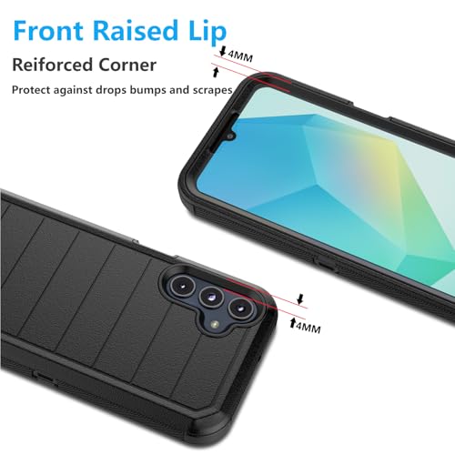 Njjex Rugged Case for Samsung Galaxy A16 5G, for Samsung A16 5G Case with Belt Clip Holster, Built-in Screen Protector Heavy Duty Shockproof Locking Swivel Holster Kickstand Hard Phone Cover [Black] - color: Black/Black