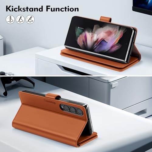 Shieldtop Compatible with Samsung Galaxy Z Fold 3 Wallet Case with Card Holder,Women Man RFID Blocking PU Leather Flip Shockproof Protective Cover Credit Card Holder Slots Kickstand,Light Brown - color: Light Brown, size: Samsung Galaxy Z Fold 3