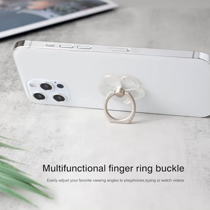 [2 Pack] Transparent Finger Ring Cell Phone Ring Holder Stand,360 Degree Rotation and 180 Degree Adjustable Finger Ring Kickstand with Polished Electroplated Phone Grip-Lucky Straw