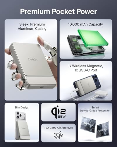 Belkin 10000mAh Qi2 25W Slim Portable Charger Power Bank with USB C Cable - color: Sand