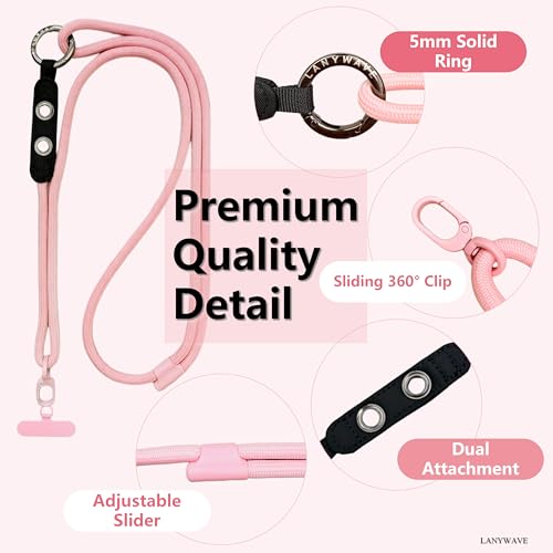 Adjustable Crossbody Phone Lanyard with Hanging Loops - color: Pink