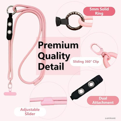 Adjustable Crossbody Phone Lanyard with Hanging Loops - color: Pink