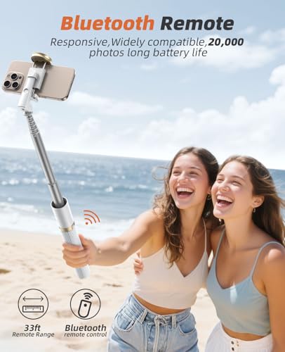 Tripod for iPhone, Selfie Stick with Remote, Stable & Durable Phone Tripod - color: White