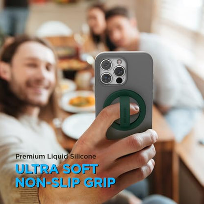 Encased Magnetic Phone Grip Holder Thin Silicone Finger Loop Ring Compatible with iPhone (Evergreen) - color: Evergreen