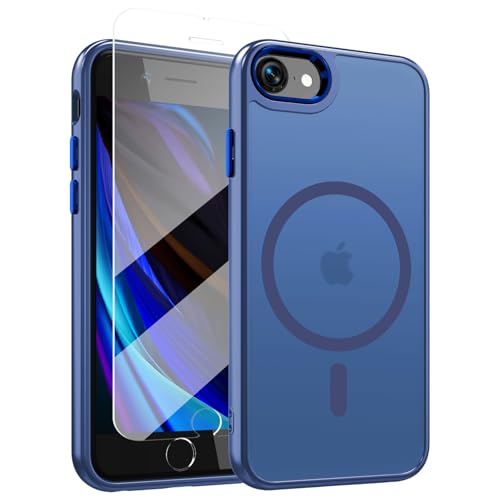 WRJ Case for iPhone SE 2022/2020/7/8 with Screen Protector,Blue | Compatible with Magsafe,Military Grade Drop Protection,Slim Translucent Anti-Fingerprints Shockproof Protective Phone Case - color: Blue, size: For Iphone SE2022/SE2020/7/8 4.7 Inch