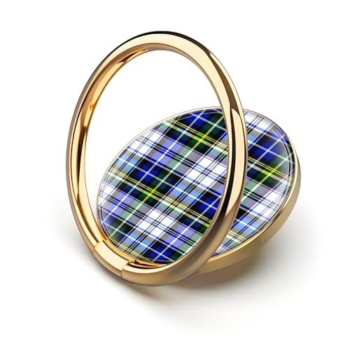 Cell Phone Ring Holder, Cute Metal Phone Grip Stand Finger Ring Kickstand, Flexible 360°Rotation Phone Tablet Case Accessories Compatible with Most Phones White Blue Plaid - color: White Blue Plaid