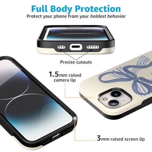 Casely iPhone 15 Plus Case | Heartstrings | Blue Bow | Bold Protective Design | Compatible with MagSafe - color: Heartstrings | Blue Bow