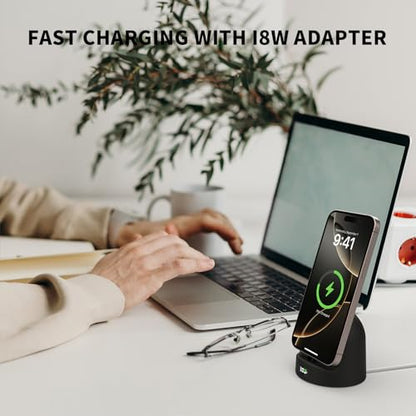 Phone Charging Stand for Samsung/iPhone15/16/17,Charger Stand with USB-C,Charging Station with LED Power Display,Charging Dock for Nightstand Black Silicone - color: BLACK