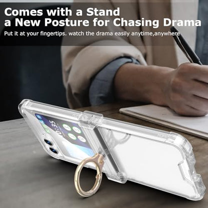 Case for Samsung Galaxy Z Flip 6 Case with Ring Shockproof Kickstand Hinge Protection Phone Cover for Samsung Galaxy Z Flip 6 5G(Crystal) - color: Crystal