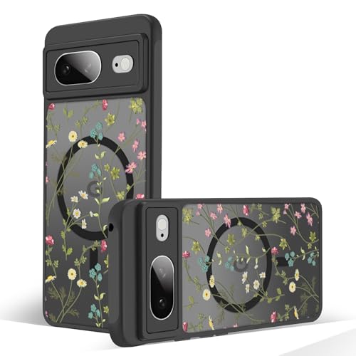 Magnetic Case for Google Pixel 8 [Compatible with MagSafe] Cute Black Flower Floral Pattern Case for Women Girls Soft TPU Bumper Hard PC Back Anti-Fall Shockproof Protective Slim Cover A8 - color: Flower Branch 1, size: Google Pixel 8