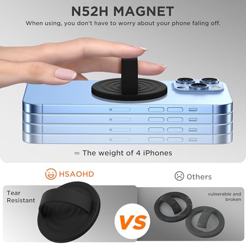 Upgraded Magnetic Phone Grip, Liquid Silicone Soft and Portable, Removable Finger Loop Ring Grip Holder for iPhone, Strong Magnetic Attraction, Compatible with MagSafe Phone Case, Black - color: Black