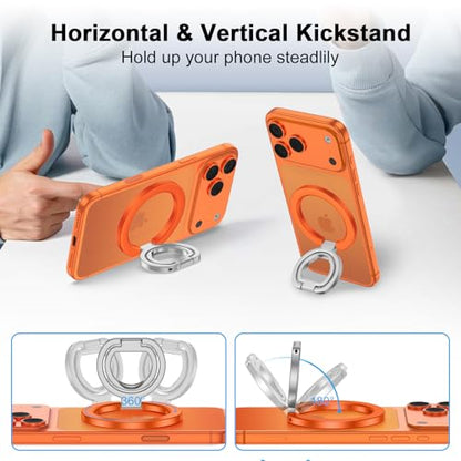 Magnetic Phone Ring Grip for MagSafe Adjustable Finger Grip Holder Stand Dual-Sided Magnet Cell Phone Kickstand Ring for iPhone 17e/17 Pro Max/16e/16/15/14/13/12/Samsung Galaxy/Google Pixel/Android - color: Orange