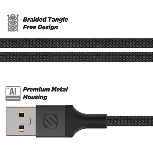 Scosche i3B1SG-SP MFi Certified Strikeline Sync Braided Lightning Charging Cable for All Lightning Devices, 1 Feet, Black - color: Black, size: 1 ft, style: Braided