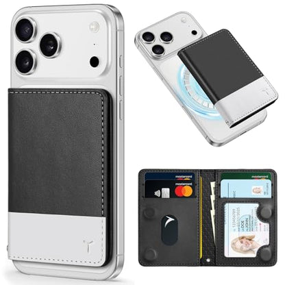 TUCCH for Magsafe Wallet, 6 Card Holders with RFID Blocking, Black & White | for iPhone 17/17e/16/15/14/13/12 Pro/Pro Max/Plus, Flip Card Case, Clear ID Window, Magnetic Closure, PU Leather - color: Black & White