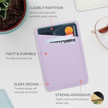 Limvory Phone Wallet Stick On, Leather Phone Card Holder - color: White, Purple