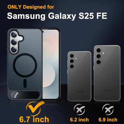 SPIDERCASE for Samsung Galaxy S25 FE Case,Built-in Stand,Black | Magnetic [3 Stand Ways] Invisible Kickstand|Tranlucent Matte|Drop Protection| Shockproof Slim Case - color: Black, size: S25 Fe