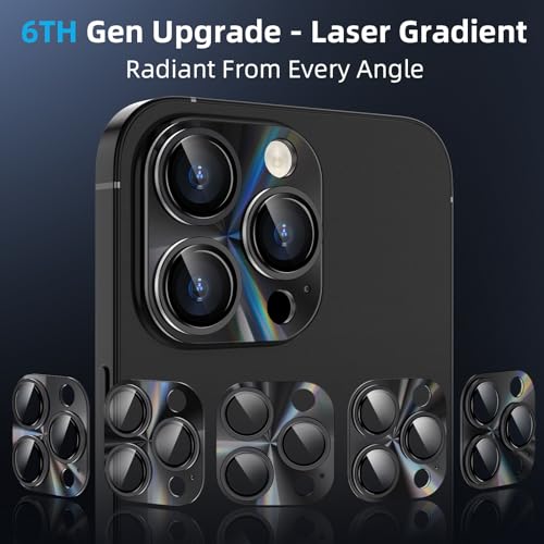 YWXTW Camera Lens Protector for iPhone 15 Pro Max/iPhone 15 Pro, [Lithography Laser Gradient] [5X Strengthen] Tempered Glass Screen Protector Metal Ring Back Camera Lens Cover (Black Titanium) - color: Black Titanium