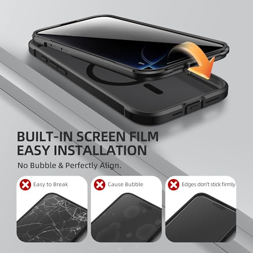 BERFY for iPhone 16 Pro Case, Compatible with MagSafe, Built-in Privacy Screen Protector, Camera Protection, Shockproof Full Body Phone Case 6.3", Translucent Black