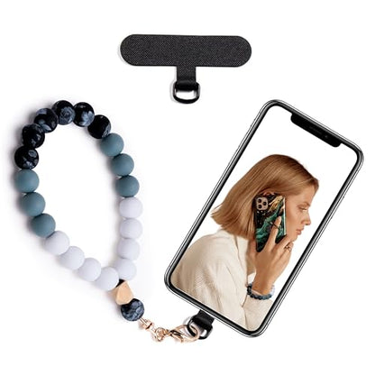 Silicone Beaded Phone Wrist Strap for Women, Elastic Wristlet - color: Black