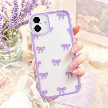 Compatible with iPhone 16 Case, Clear Purple Cute Ribbon Bowknot Pattern, Transparent Phone Case Raised Camera Protection Stylish Slim Soft TPU Protective Cover for Women - color: A3-Purple, size: iPhone 16