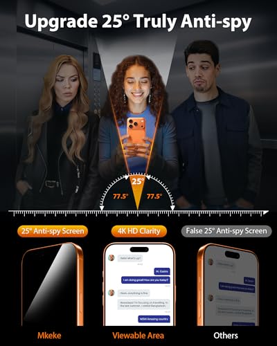 Mkeke for iPhone 17 Pro Max Privacy Screen Protector 3 Pack 25° Anti Spy - size: 6.9 Inch