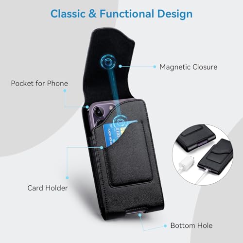 nuoku Phone Holster for Men Belt with Card Holder for iPhone Air 17/16/15/14/13/12/11 Pro Max, Cell Phone Belt Holder for Men Compatible with Samsung Galaxy S25, S24, S23 A54 A53 A52 (Black) - color: Black