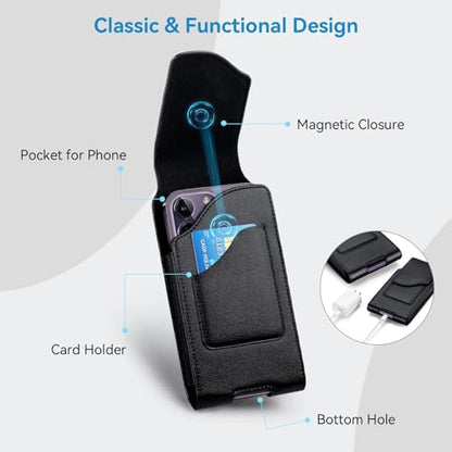 nuoku Phone Holster for Men Belt with Card Holder for iPhone Air 17/16/15/14/13/12/11 Pro Max, Cell Phone Belt Holder for Men Compatible with Samsung Galaxy S25, S24, S23 A54 A53 A52 (Black) - color: Black