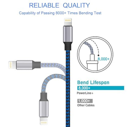 iPhone Charger, Lightning Cable 3PACK 6FT MFi Certified USB Charging Cord - color: Blue