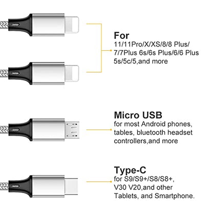 Multi Charging Cable, Multi USB Cable Universal 4 in 1 Multiple USB Cable - color: Silver
