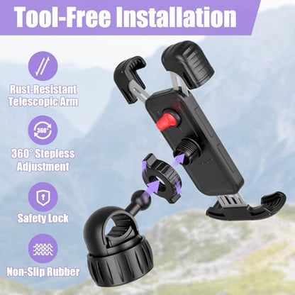 TXV Bike Phone Holder, Motorcycle Phone Mount, 1s Lock | Silicone Protective | Anti-Shock | for iPhone | Samsung | Pixel | 5.1-6.8" Cellphone