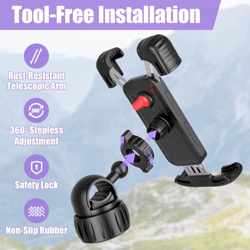 TXV Bike Phone Holder, Motorcycle Phone Mount, 1s Lock | Silicone Protective | Anti-Shock | for iPhone | Samsung | Pixel | 5.1-6.8" Cellphone